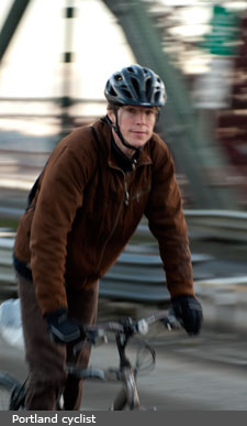 cyclist on a Portland bridge